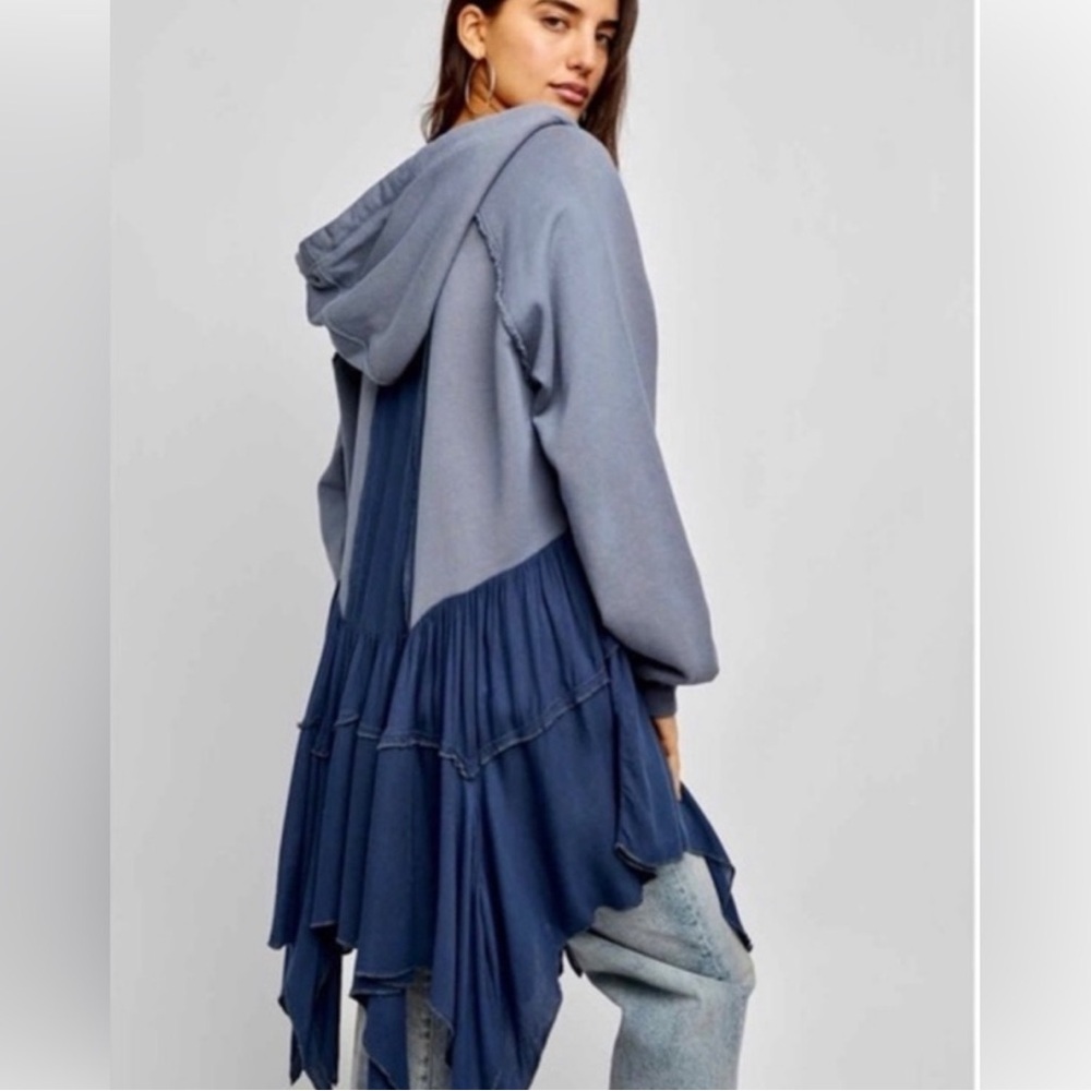 Free People Moon Dust Asymmetrical Layered Tattered Pixie Hoodie XS